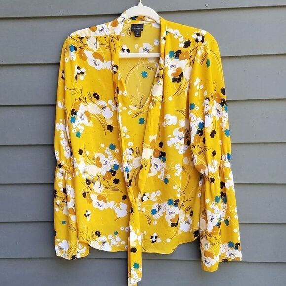 Worthington Gold Floral Sheer blouse with Tie size Large - Picture 1 of 9